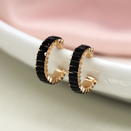 Faux Gold C Post,  Black Oblong Crystal Hoop Earrings by Peace of Mind